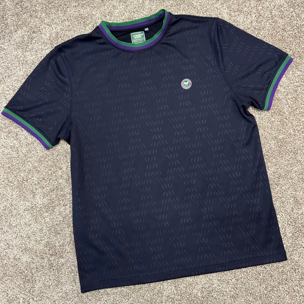 Wimbledon Performance Tee Men Size Medium Wicking Navy Blue Tennis - Picture 2 of 7